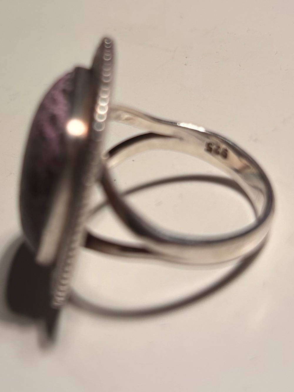 Chic Silver and Purpurite stone Ring 925 sterling silver cocktail vintage ring - Picture 14 of 15